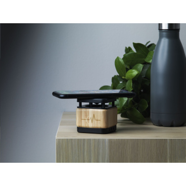 Logo trade promotional product photo of: Bamboo Block Speaker with wireless charger